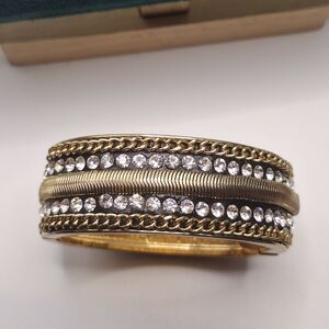 Cache Statement Gold Bangle Bracelet with Crystals | NWT